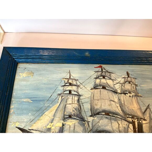 Gorgeous vintage original oil painting on board sailing ship 1962 Linda Slattery - Picture 6 of 13